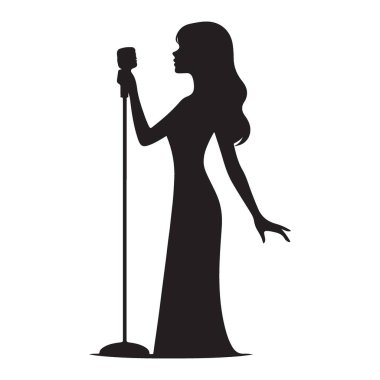 Zarif bayan şarkıcı silueti mikrofon tarzında sahne alıyor.