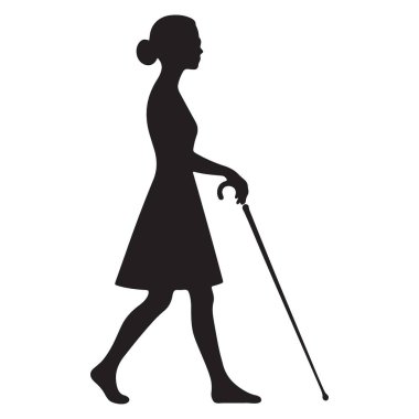 Kadın Silueti Çubukla Yürüyor Görme Engelli Vektör Tasarımı