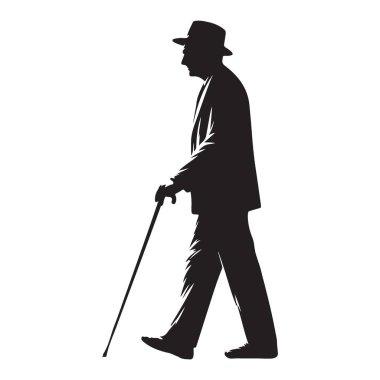 Centilmen Siluet Çizimi Cane Zarafeti ve Tarzı ile Yürüyüş