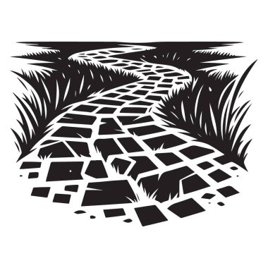 Sahne Taşı Yolu Siluet Çizim Doğa Bahçesi Yolu 'nda Yolculuk