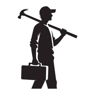 Becerikli Siluet Vektör İllüstrasyon Marangozu İnşa ve Tamir Etmeye Hazır