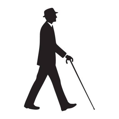 Zarif Üst Düzey Centilmen Silueti Cane 'le Resmi Giysiler İçinde Yürüyor