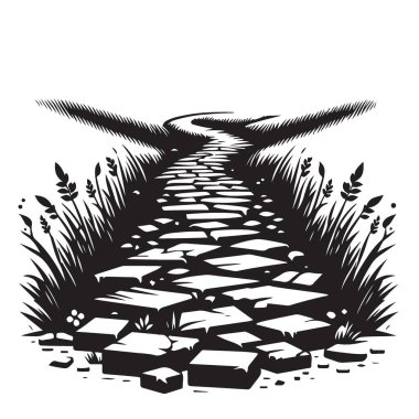 Manzara ve Manzara için Taş Yol Çizimi Dönüş Yolu Vektörü