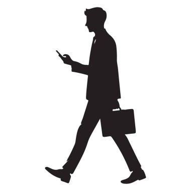 Siluet İşadamı Yürüyen Telefon ve Evrak Çantası Resimleri