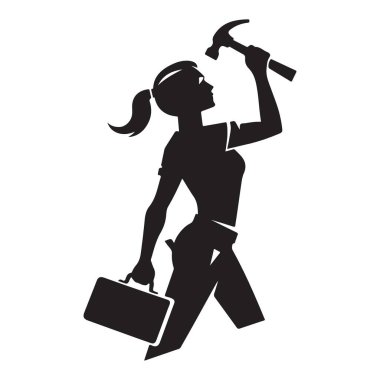 Güçlü kadın silueti marangoz çekici SEO ile çalışıyor.