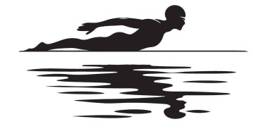 Siluet yüzücü sağlıklı yaşam tarzı için suda sırt üstü yüzüyor.