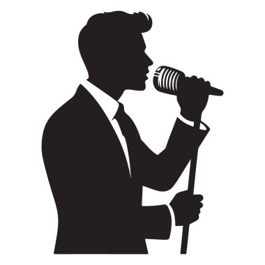 Siluet Adam Mikrofon İllüstrasyon Tasarımı ile Caz Müziği Gösteriyor