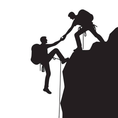 Dağda Siluet Yardım Eli Tırmanış Macera Çizimi Tasarımı