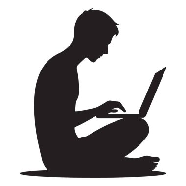 Dijital Yaşam Tarzı için Dizüstü bilgisayar kullanan Bir Kişinin Silueti