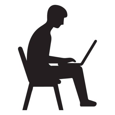 Laptop Bilgisayar 'da çalışan Siluet Kişisi Sandalyede Rahatça Oturuyor