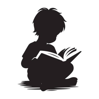 Çocuk Kitap Okuyor Siluet Vektörü Bir Bilgi Sembolü