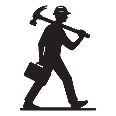 İnşaat İşçisi Siluet Vektörü A Çalışma ve İnşaat Sanayi Sembolü