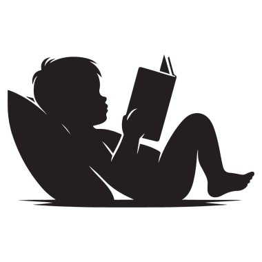 Kitap tasarımı için bebek vektör çizelgesi okuma silueti