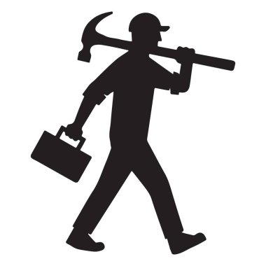 Çekiç ve Alet Kutusu Çizimi Taşıyan İnşaat İşçisinin Silueti