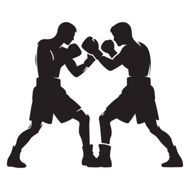 Boks eşleşmesi silueti İki boksörün karşı karşıya olduğu yoğun tasvir