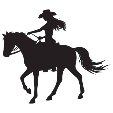 Kovboy Kız Ata Binen Siluet Vektör Sanatı Batı Binicilik Resmi