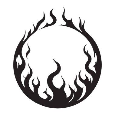 Ateş Çemberi Silüeti Yanan Sıcak Alevler Grafik Tasarım Vektörü