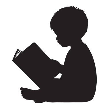 Siluet Çocuk Kitap Okuma Vektörü Öğrenme ve Eğitim İllüstrasyonu