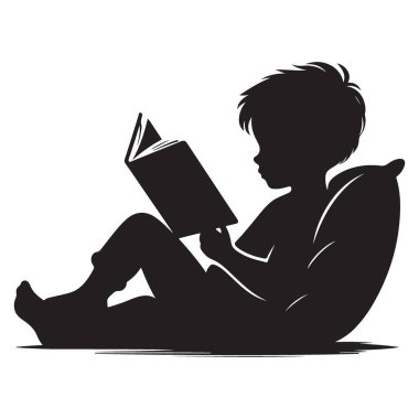 Siluet Vektör Çocuk Kitap Okuma ve Hayal gücü Sanatı