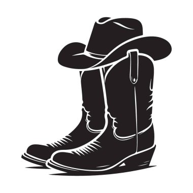 Kovboy çizmeleri ve şapka vektör grafik batı temalı sanat silueti