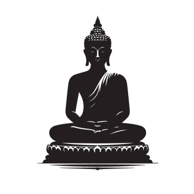 Siluet Buda Heykeli Huzurlu Meditasyon Ruhsal Sanat Vektörü İllüstrasyonu