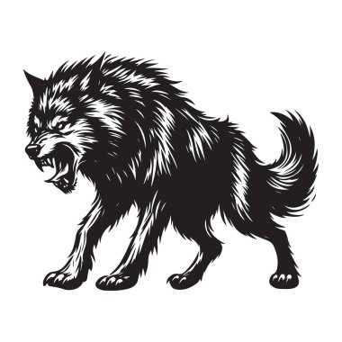 Saldırgan Siluet Kurt Hırıldayan Vahşi Hayvan Vektör Çizimi