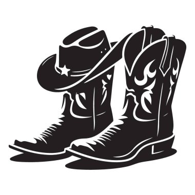 Kovboy Çizmeleri ve Şapka Batı Siluet Vektör Sanat Çizimleri