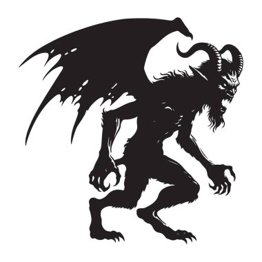 Korkunç İblis Silueti Vektör İllüstrasyon Efsanevi Yaratık Tasarımı