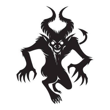 Şeytani bir Noel figürünün korkunç Krampus silueti çizimi