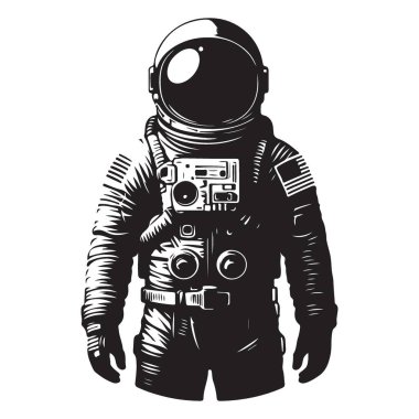 Uzay Vektörü Görüntü Silueti ve Keşif Simgesinde Cesur Astronot