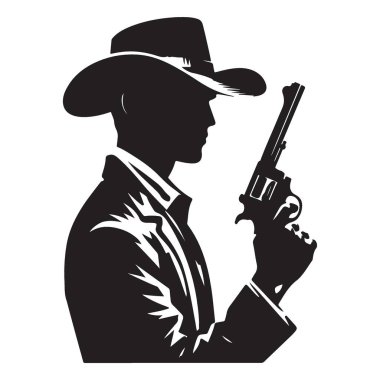 Kovboy Silueti Vektör Sanatı İllüstrasyonu Bir Silah Tutuyor