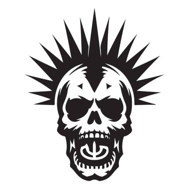 Serseri Kafatası Mohawk Silueti İsyanı Grafik Vektör Çizimi