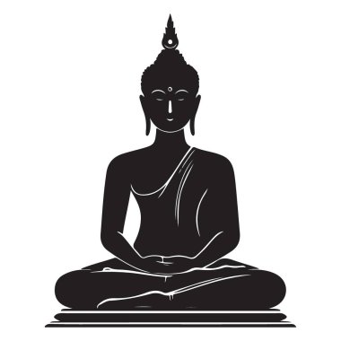 Meditasyon Duruşunda Zarif Buda Silüeti Vektör İllüstrasyonu