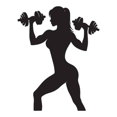 Silüet Güçlü Kadın Ağırlık Kaldıran Ağırlık Formu ve Egzersiz Vektörü