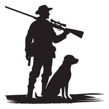Siluet Avcısı ve Köpek Vektörü İllüstrasyonu Klasik Avlanma Sahnesi