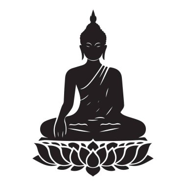 Siluet Buddha Vektör İllüstrasyonu Huzurlu Meditasyon ve Aydınlanma
