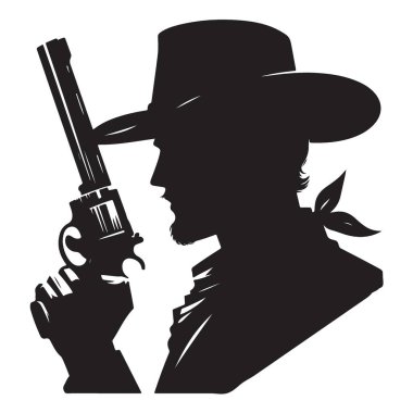 Siyah Kovboy Silueti Batılı Silahşör Tutucu Tabancası