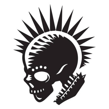 Mohawk Vektör İllüstrasyon Rock 'n Roll Tasarımlı Punk Skull
