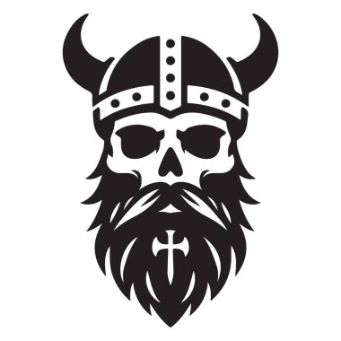 Miğfer ve Sakal Vektörü İllüstrasyon Tasarımı ile Viking Kafatası