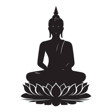 Serene Buddha Silueti Nilüfer Çiçeği Ruhsal Vektör Sanatı Üzerine Meditasyon