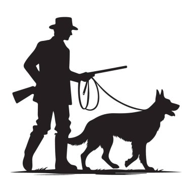 Avcı ve Köpek Silueti Çizim Tasarımı Sportif Açık Hava Eşleşmesi