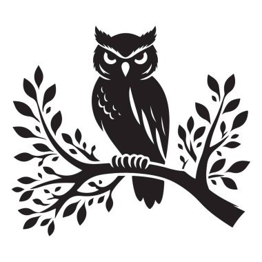 Bir Branch Illustration Vektör Tasarım Resiminde Oturan Bilge Baykuş