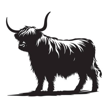 Etkileyici boynuzları olan görkemli dağ ineği silueti çizimi.