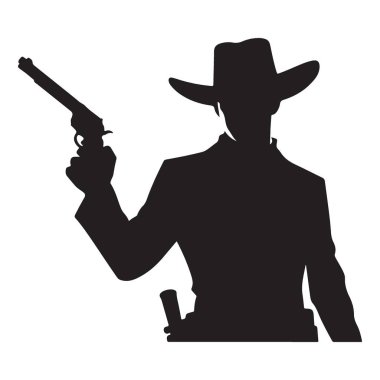 Kanun kaçağı kovboy silueti, tabancayla eylem çizimi hazır.
