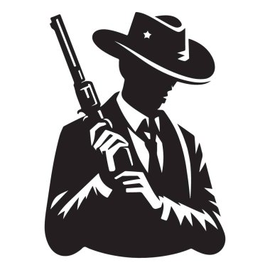 Siluet Kovboy ve Silah Vektörü İllüzyonu Batı Kanun Kaçağı Tasarımı
