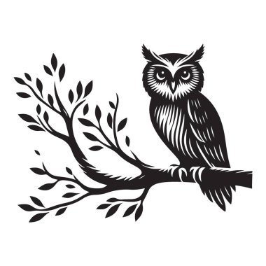 Dallara tünemiş zarif Baykuş Vektör İllüstrasyonu Vahşi Yaşam Grafik Tasarımı