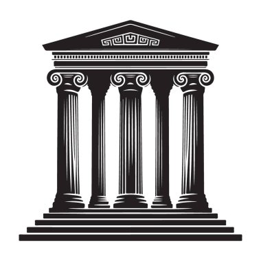 İkonik Sütunlar Silüet Tasarımı ile Ayrıntılı Yunan Tapınak Vektör Sanatı