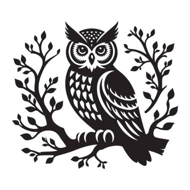 Dallara tünemiş Siluet Baykuşu Doğa Vektör Tasarımı İzliyor