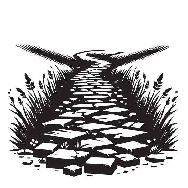 Manzara ve Manzara için Taş Yol Çizimi Dönüş Yolu Vektörü