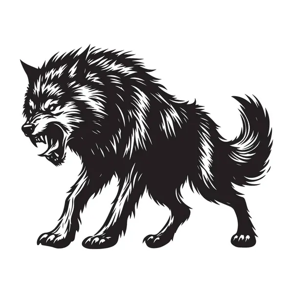Saldırgan Siluet Kurt Hırıldayan Vahşi Hayvan Vektör Çizimi